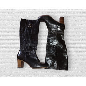 Frye Nora 16L Pleated Black Knee High Boots size 7.5